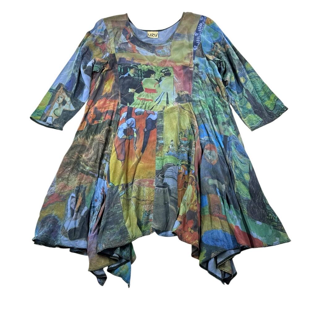 Vintage URU Hand Dyed Silk Tunic Dress M/L Lagenlook Wearable Art Boho Flowy